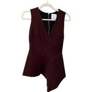 ACLER / maroon structured knit tank top Asymmetric red v neck top